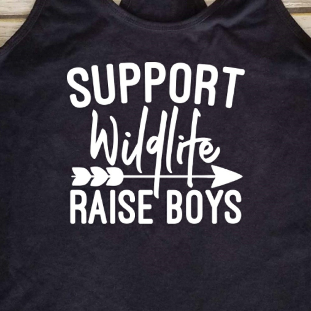 Support Wildlife Raise Boys ladies black tank top